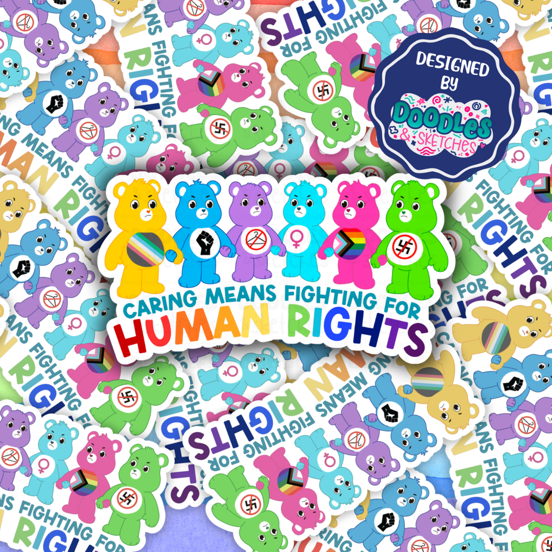 Caring for Human Rights Bear Sticker