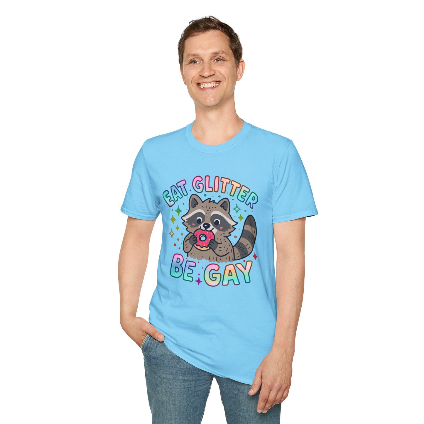Eat Glitter Be Gay Raccoon T-Shirt – Cute LGBTQ+ Pride Shirt – Unisex Tee