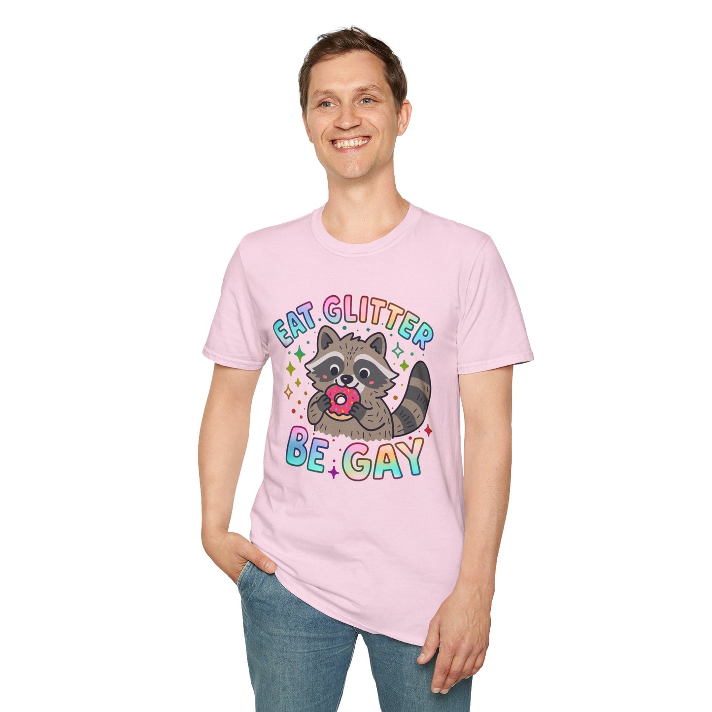 Eat Glitter Be Gay Raccoon T-Shirt – Cute LGBTQ+ Pride Shirt – Unisex Tee