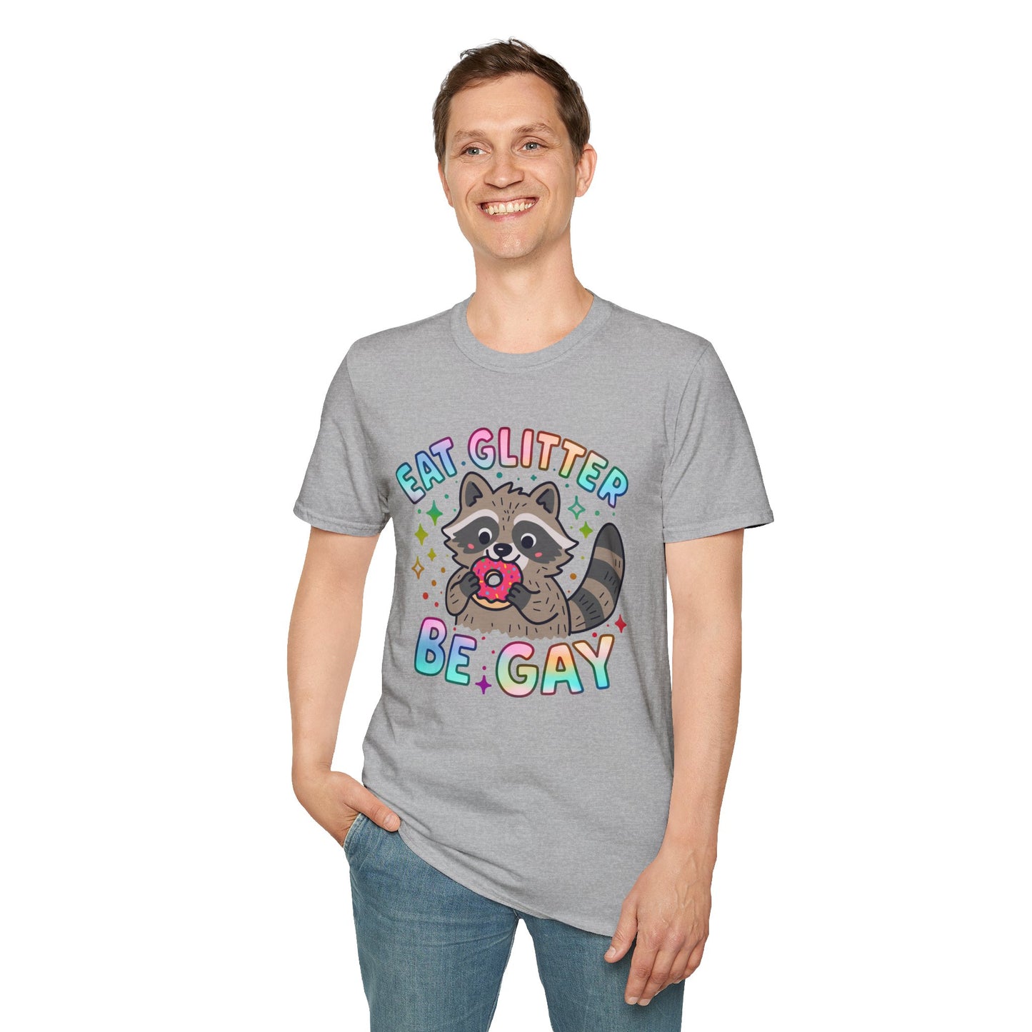 Eat Glitter Be Gay Raccoon T-Shirt – Cute LGBTQ+ Pride Shirt – Unisex Tee