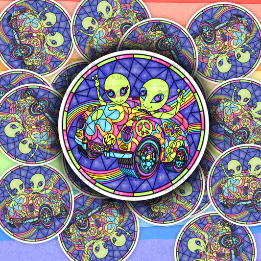 Aliens Nostalgia Stain Glass Sticker