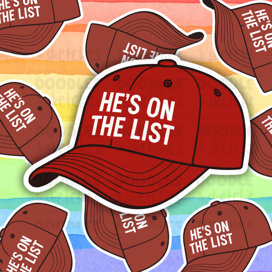 He’s On The List Red Hat Sticker
