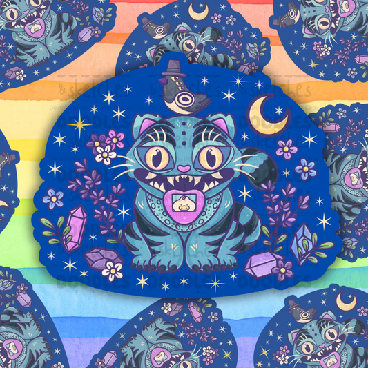 Night Sky Cat and Bird Sticker