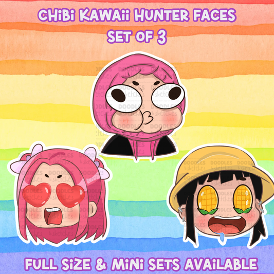 Chibi Kawaii Hunter Faces Sticker Set