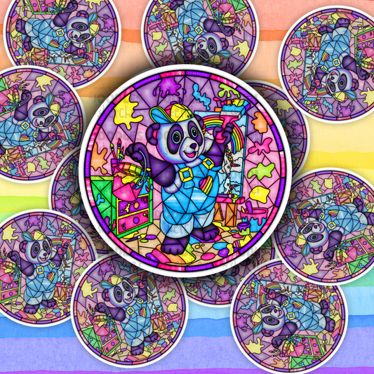Painter Panda Nostalgia Stain Glass Sticker