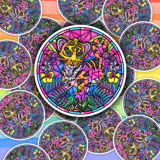 Tiger Nostalgia Stain Glass Sticker